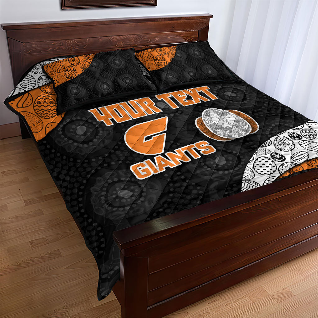 Personalized Giants Football Quilt Bed Set Easter Egg Pattern Orange Monochrome Tribal Dot Style
