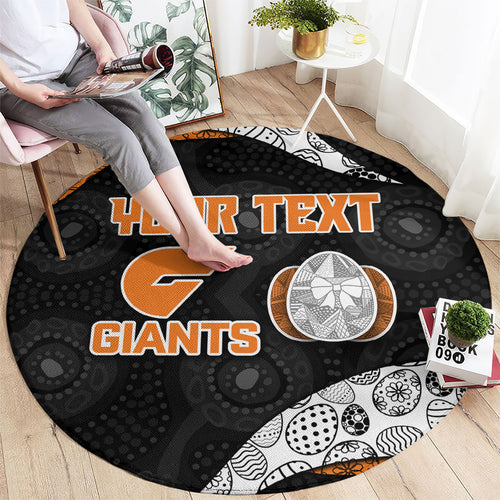 Personalized Giants Football Round Carpet Easter Egg Pattern Orange Monochrome Tribal Dot Style