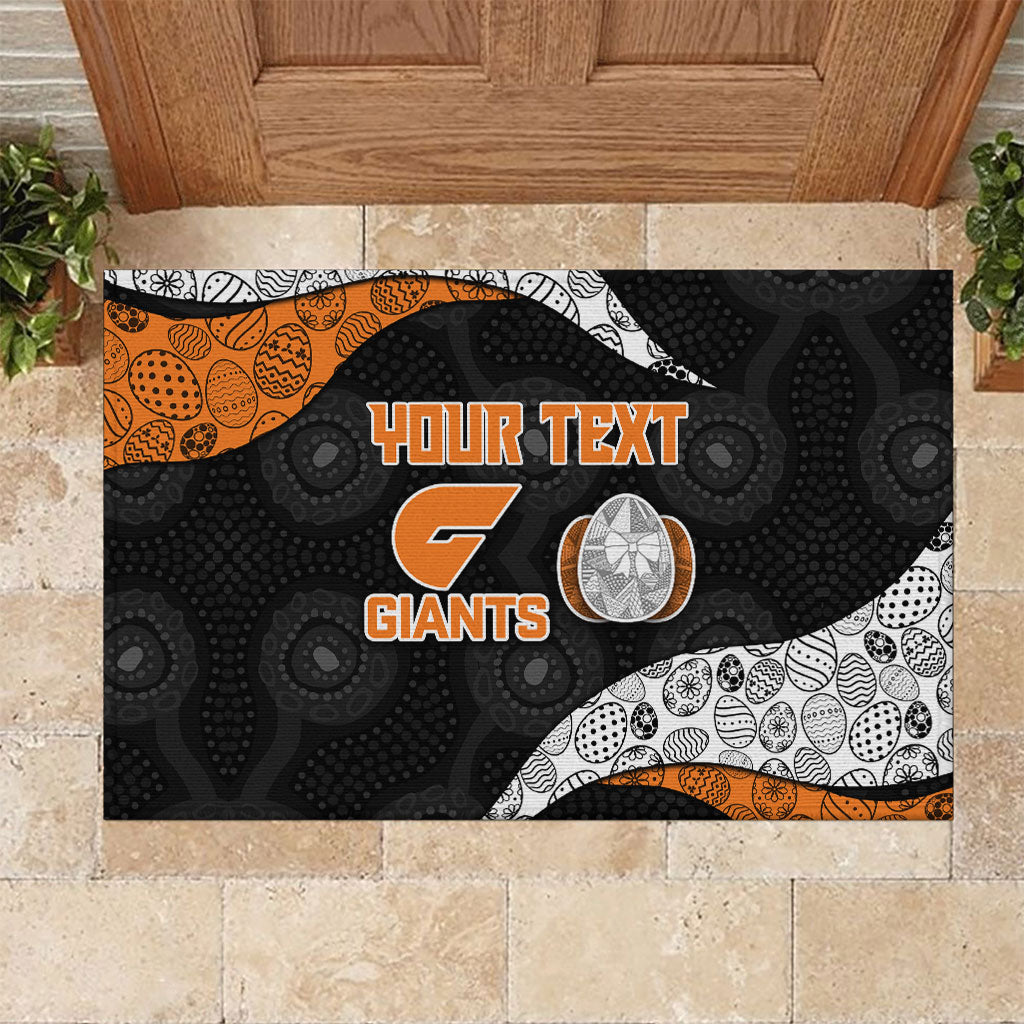 Personalized Giants Football Rubber Doormat Easter Egg Pattern Orange Monochrome Tribal Dot Style