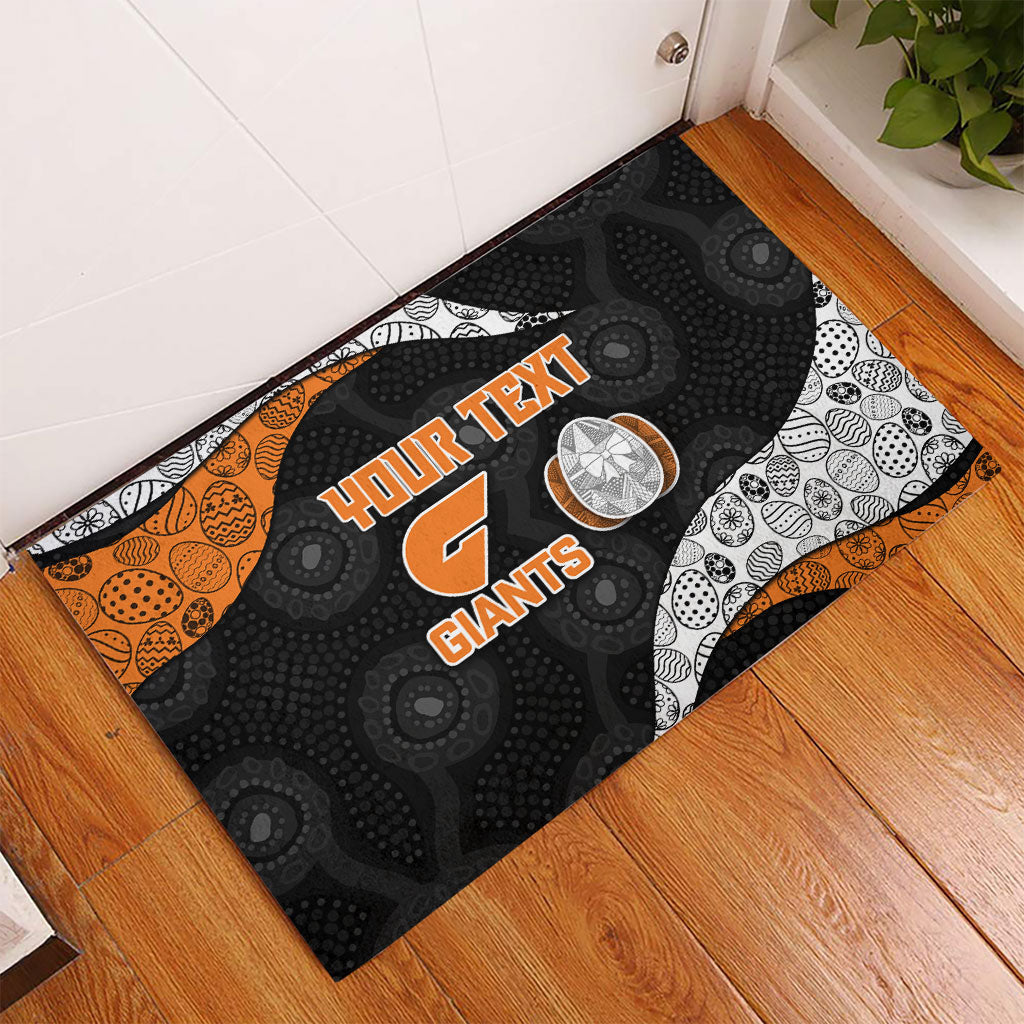 Personalized Giants Football Rubber Doormat Easter Egg Pattern Orange Monochrome Tribal Dot Style