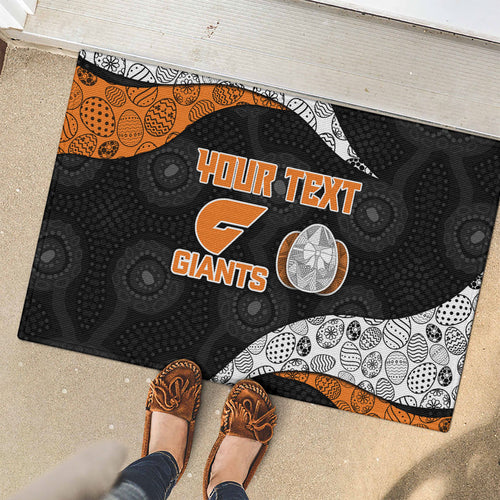 Personalized Giants Football Rubber Doormat Easter Egg Pattern Orange Monochrome Tribal Dot Style