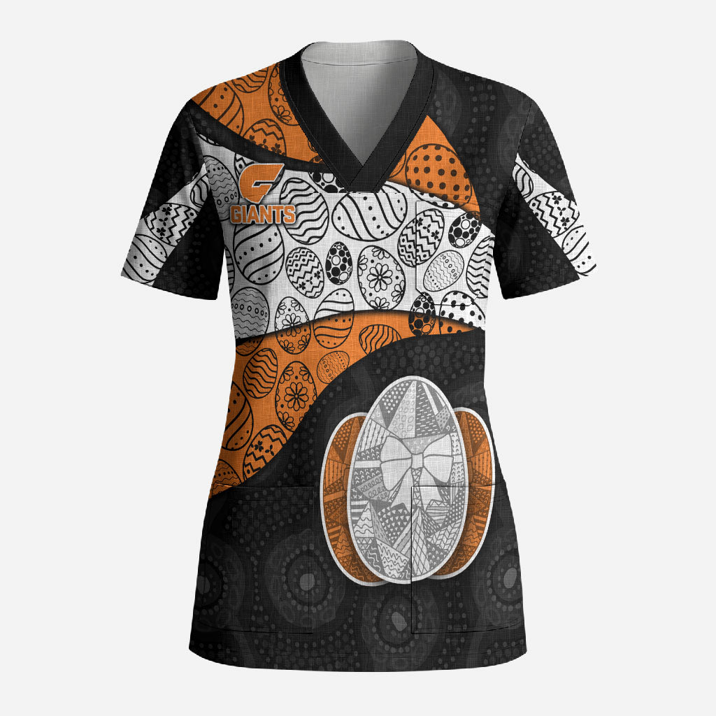 Personalized Giants Football Scrub Top Easter Egg Pattern Orange Monochrome Tribal Dot Style