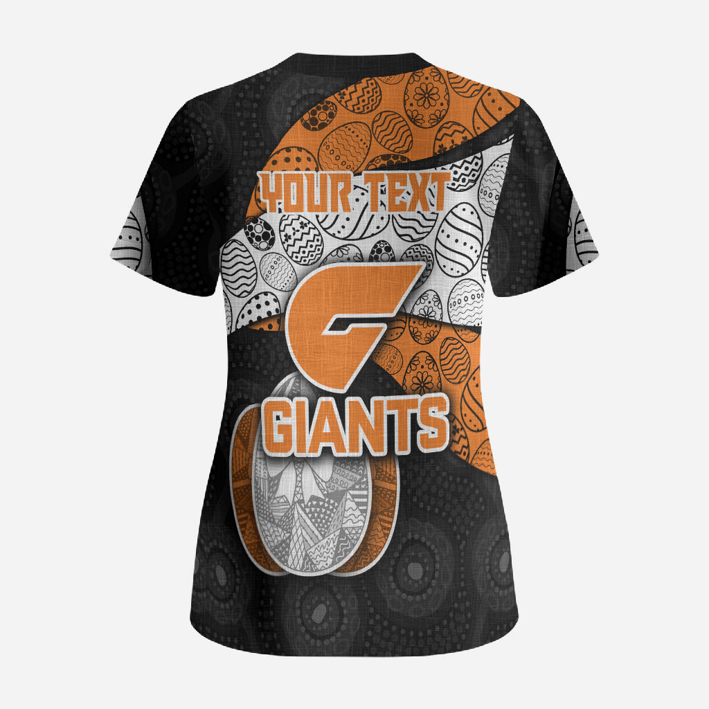 Personalized Giants Football Scrub Top Easter Egg Pattern Orange Monochrome Tribal Dot Style