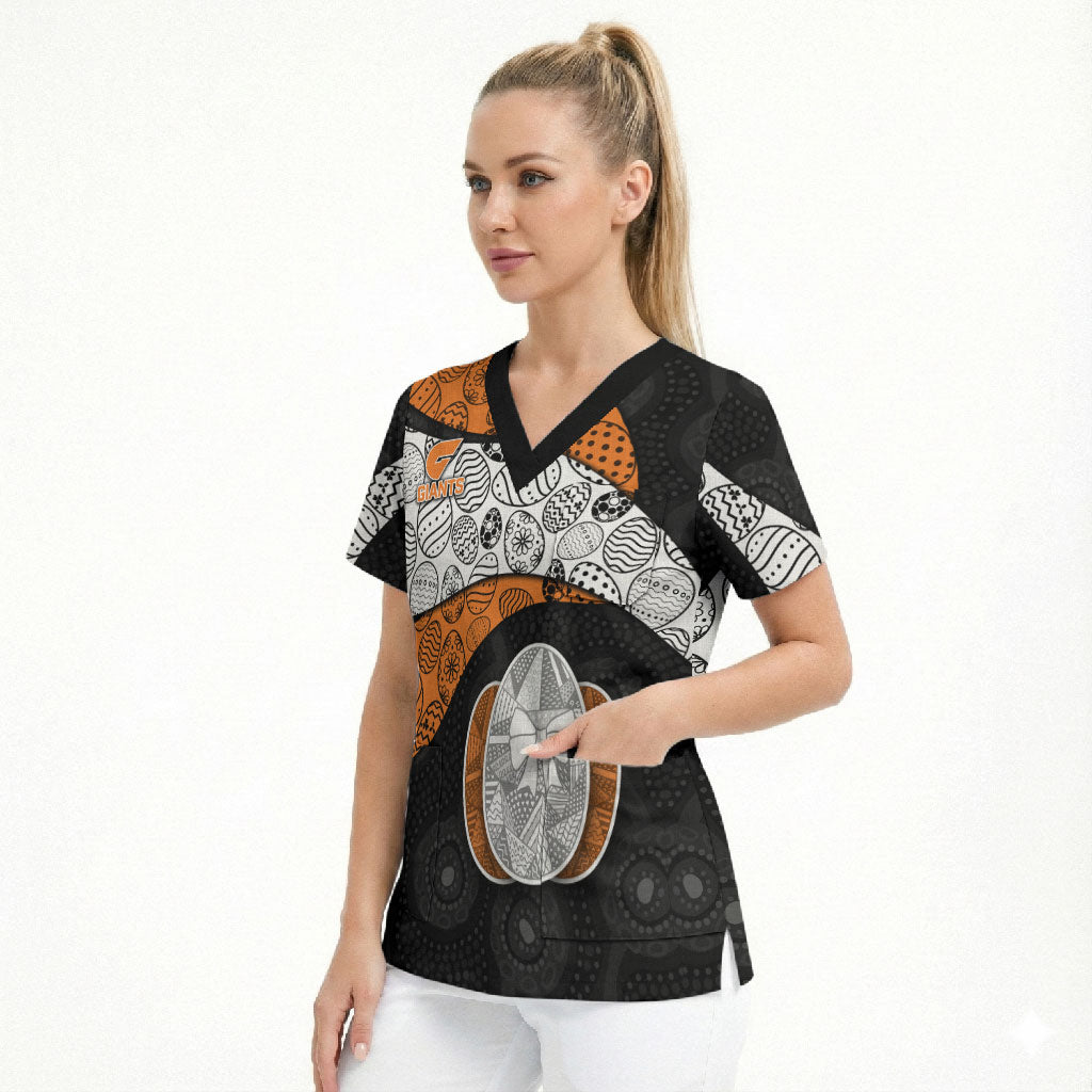 Personalized Giants Football Scrub Top Easter Egg Pattern Orange Monochrome Tribal Dot Style