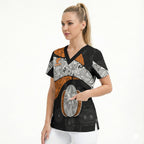 Personalized Giants Football Scrub Top Easter Egg Pattern Orange Monochrome Tribal Dot Style