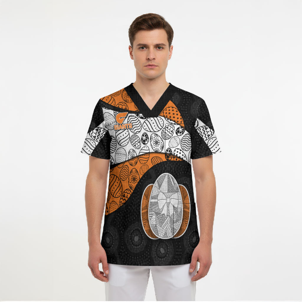 Personalized Giants Football Scrub Top Easter Egg Pattern Orange Monochrome Tribal Dot Style