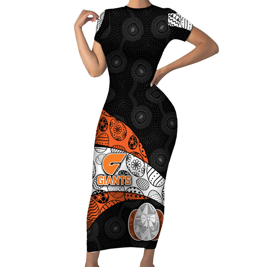 Personalized Giants Football Short Sleeve Bodycon Dress Easter Egg Pattern Orange Monochrome Tribal Dot Style