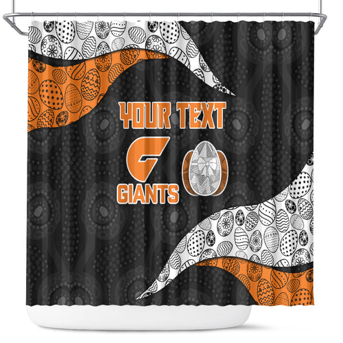 Personalized Giants Football Shower Curtain Easter Egg Pattern Orange Monochrome Tribal Dot Style