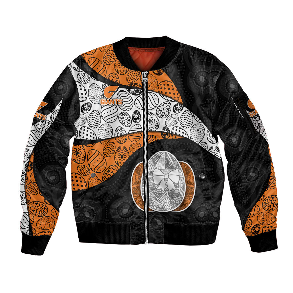 Personalized Giants Football Sleeve Zip Bomber Jacket Easter Egg Pattern Orange Monochrome Tribal Dot Style
