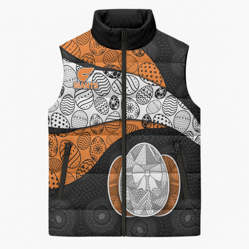 Personalized Giants Football Sleeveless Puffer Jacket Easter Egg Pattern Orange Monochrome Tribal Dot Style