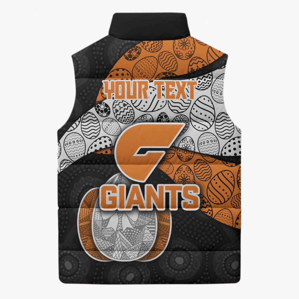 Personalized Giants Football Sleeveless Puffer Jacket Easter Egg Pattern Orange Monochrome Tribal Dot Style