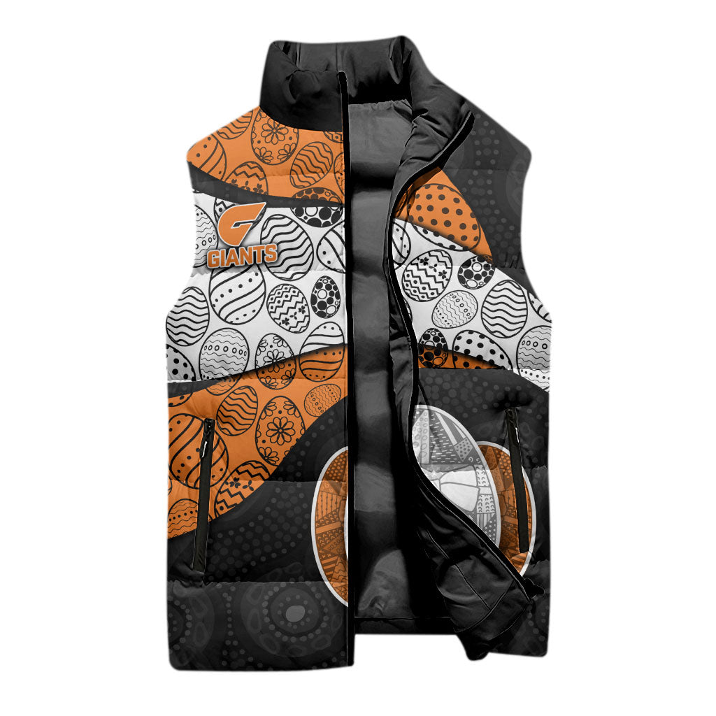 Personalized Giants Football Sleeveless Puffer Jacket Easter Egg Pattern Orange Monochrome Tribal Dot Style