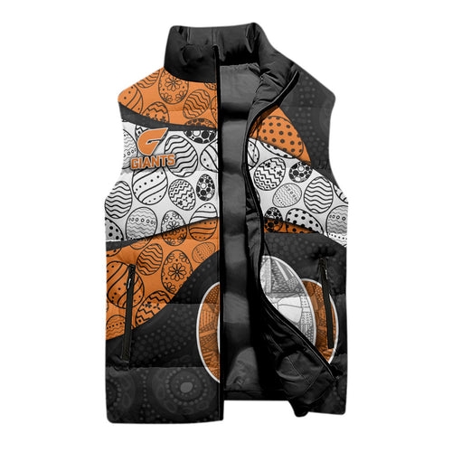 Personalized Giants Football Sleeveless Puffer Jacket Easter Egg Pattern Orange Monochrome Tribal Dot Style