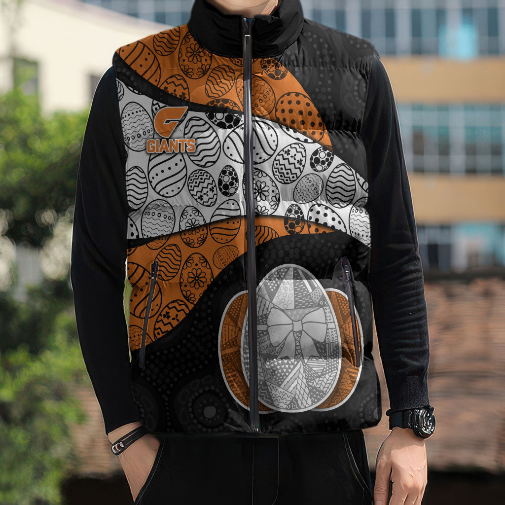 Personalized Giants Football Sleeveless Puffer Jacket Easter Egg Pattern Orange Monochrome Tribal Dot Style