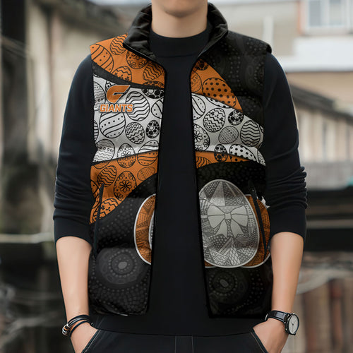 Personalized Giants Football Sleeveless Puffer Jacket Easter Egg Pattern Orange Monochrome Tribal Dot Style
