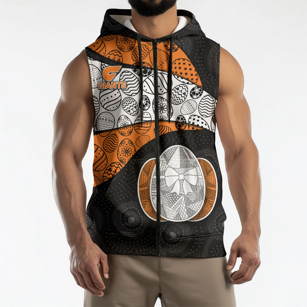 Personalized Giants Football Sleeveless Zip Hoodie Easter Egg Pattern Orange Monochrome Tribal Dot Style