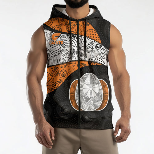 Personalized Giants Football Sleeveless Zip Hoodie Easter Egg Pattern Orange Monochrome Tribal Dot Style