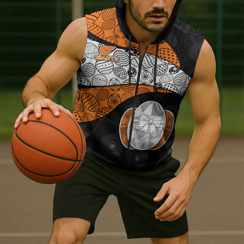 Personalized Giants Football Sleeveless Zip Hoodie Easter Egg Pattern Orange Monochrome Tribal Dot Style