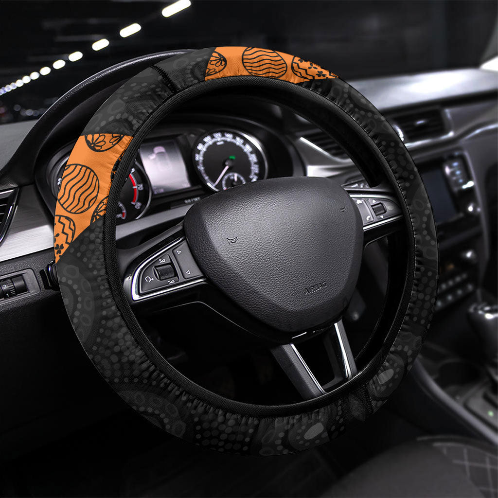 Giants Football Steering Wheel Cover Easter Egg Pattern Orange Monochrome Tribal Dot Style