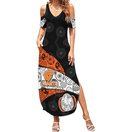 Personalized Giants Football Summer Maxi Dress Easter Egg Pattern Orange Monochrome Tribal Dot Style