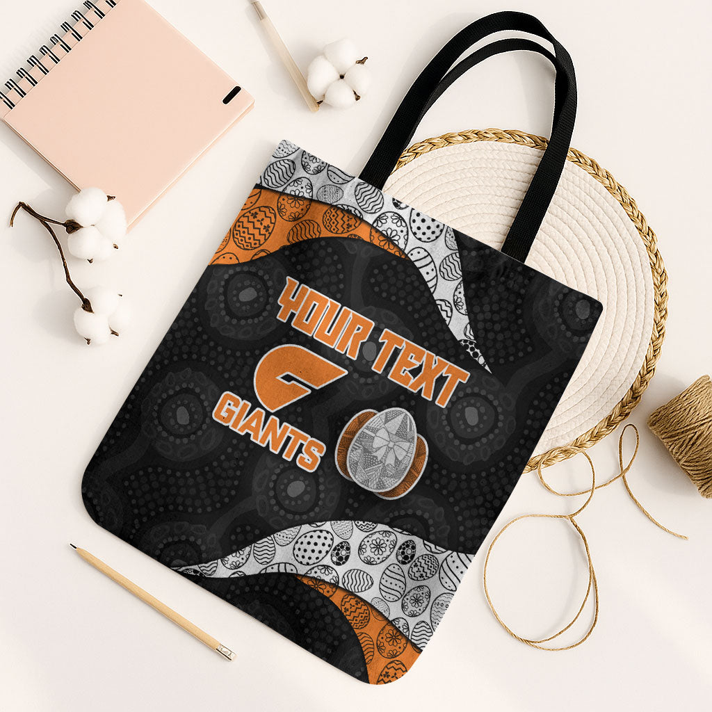 Personalized Giants Football Tote Bag Easter Egg Pattern Orange Monochrome Tribal Dot Style