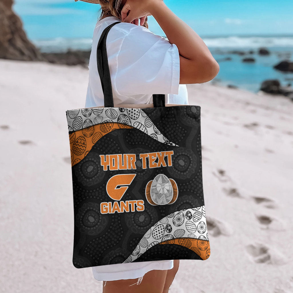 Personalized Giants Football Tote Bag Easter Egg Pattern Orange Monochrome Tribal Dot Style