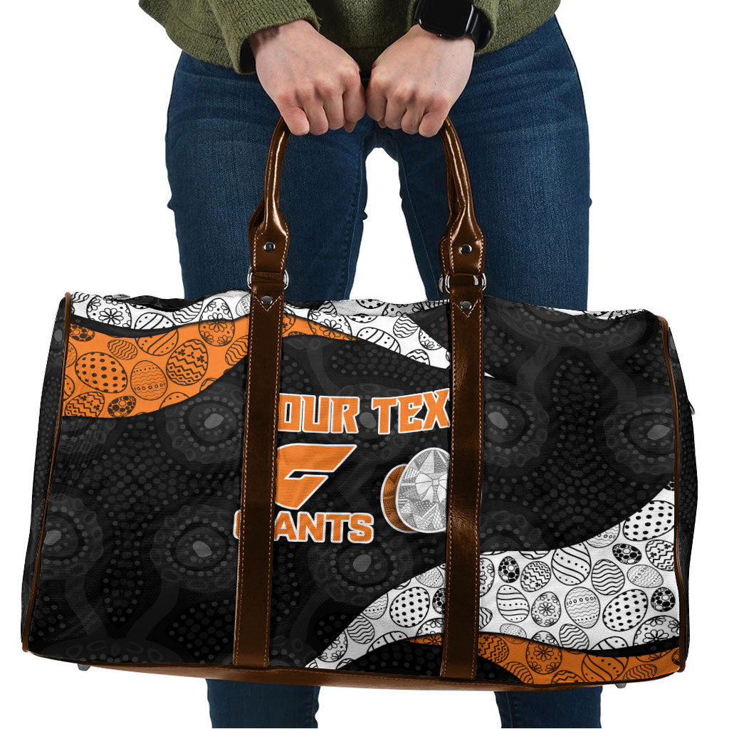 Personalized Giants Football Travel Bag Easter Egg Pattern Orange Monochrome Tribal Dot Style