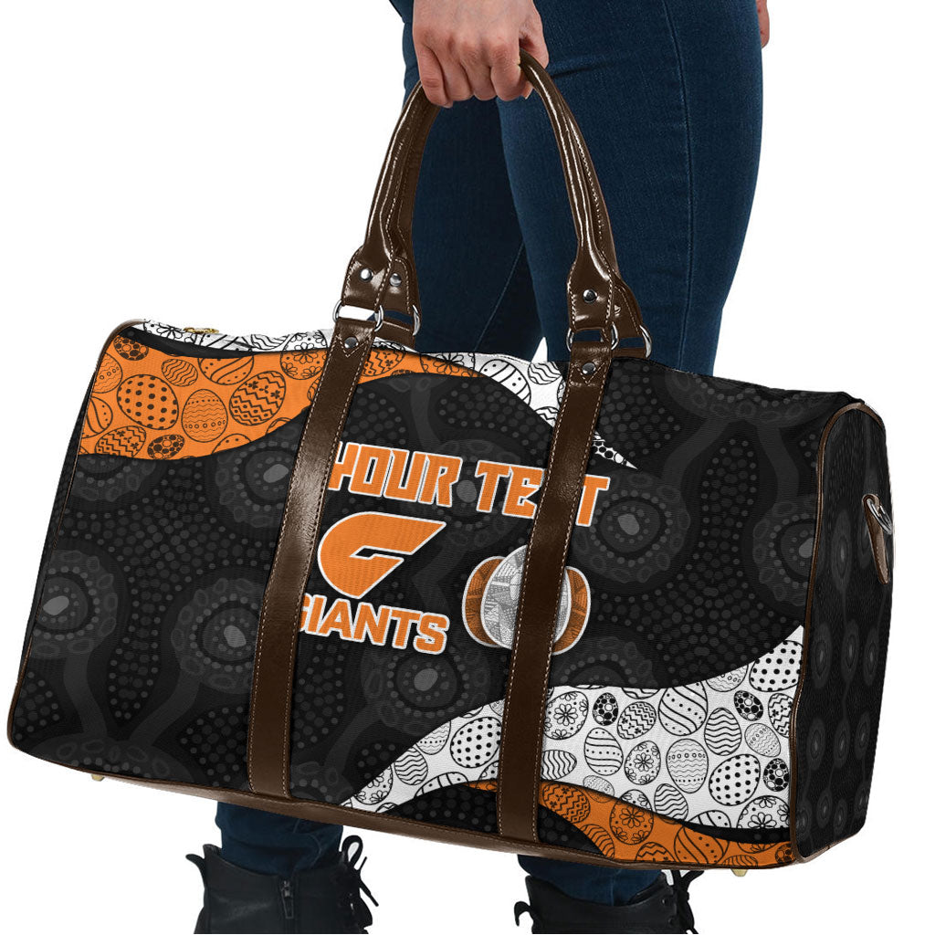 Personalized Giants Football Travel Bag Easter Egg Pattern Orange Monochrome Tribal Dot Style