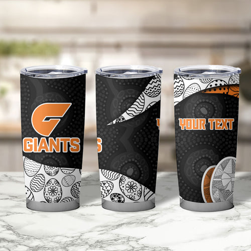 Personalized Giants Football Tumbler Cup Easter Egg Pattern Orange Monochrome Tribal Dot Style
