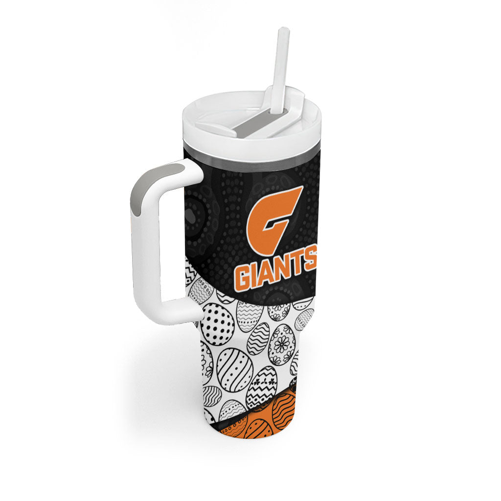 Personalized Giants Football Tumbler With Handle Easter Egg Pattern Orange Monochrome Tribal Dot Style