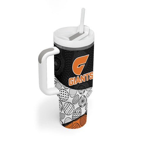 Personalized Giants Football Tumbler With Handle Easter Egg Pattern Orange Monochrome Tribal Dot Style