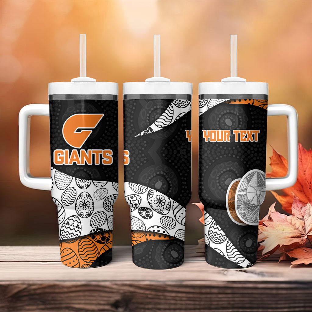 Personalized Giants Football Tumbler With Handle Easter Egg Pattern Orange Monochrome Tribal Dot Style