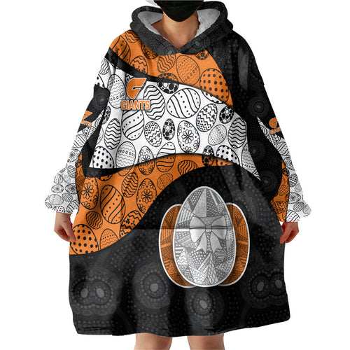 Personalized Giants Football Wearable Blanket Hoodie Easter Egg Pattern Orange Monochrome Tribal Dot Style