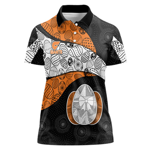 Personalized Giants Football Women Polo Shirt Easter Egg Pattern Orange Monochrome Tribal Dot Style