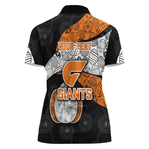 Personalized Giants Football Women Polo Shirt Easter Egg Pattern Orange Monochrome Tribal Dot Style