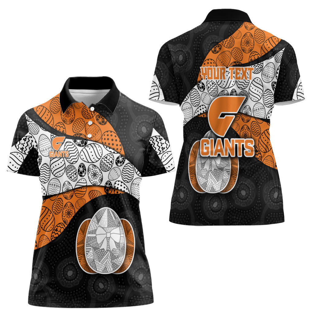 Personalized Giants Football Women Polo Shirt Easter Egg Pattern Orange Monochrome Tribal Dot Style
