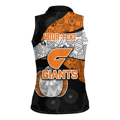 Personalized Giants Football Women Sleeveless Polo Shirt Easter Egg Pattern Orange Monochrome Tribal Dot Style