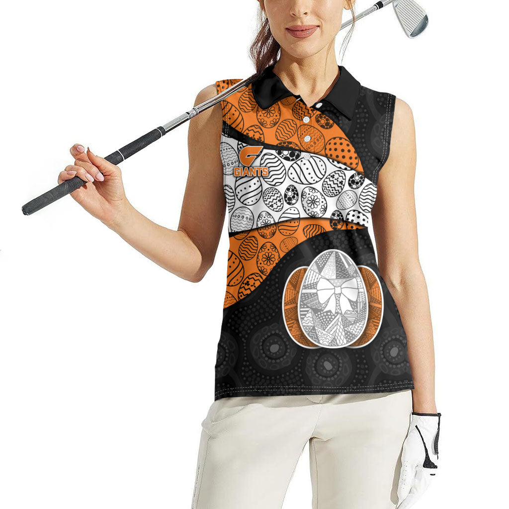 Personalized Giants Football Women Sleeveless Polo Shirt Easter Egg Pattern Orange Monochrome Tribal Dot Style