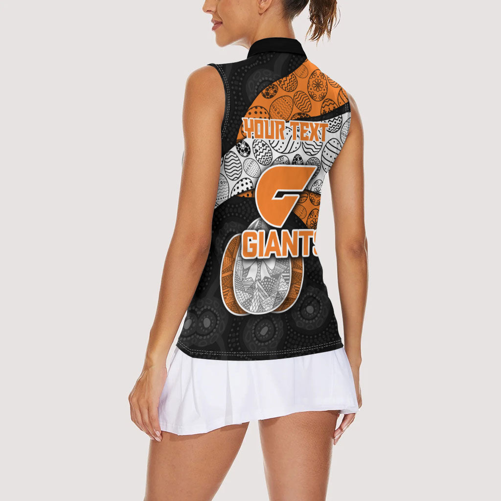 Personalized Giants Football Women Sleeveless Polo Shirt Easter Egg Pattern Orange Monochrome Tribal Dot Style