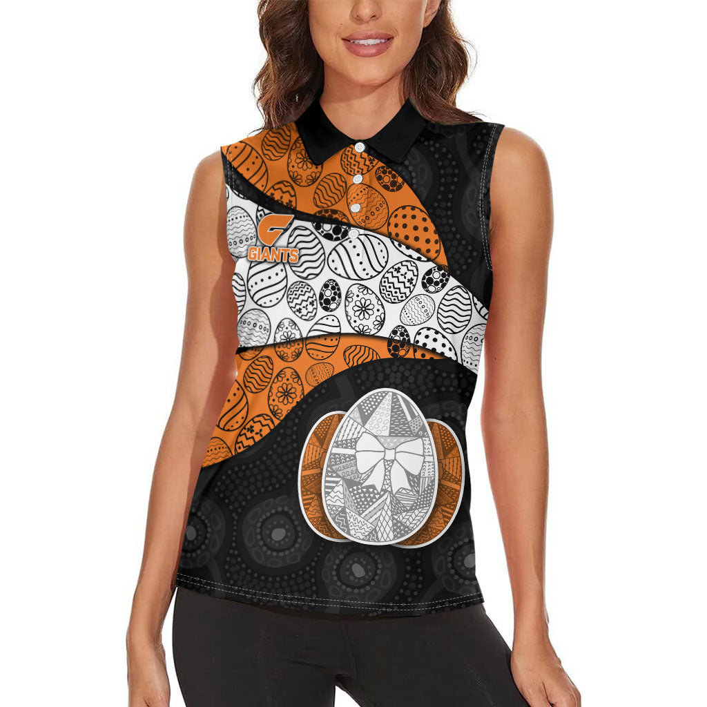 Personalized Giants Football Women Sleeveless Polo Shirt Easter Egg Pattern Orange Monochrome Tribal Dot Style