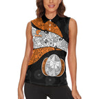 Personalized Giants Football Women Sleeveless Polo Shirt Easter Egg Pattern Orange Monochrome Tribal Dot Style