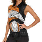 Personalized Giants Football Women Sleeveless Polo Shirt Easter Egg Pattern Orange Monochrome Tribal Dot Style