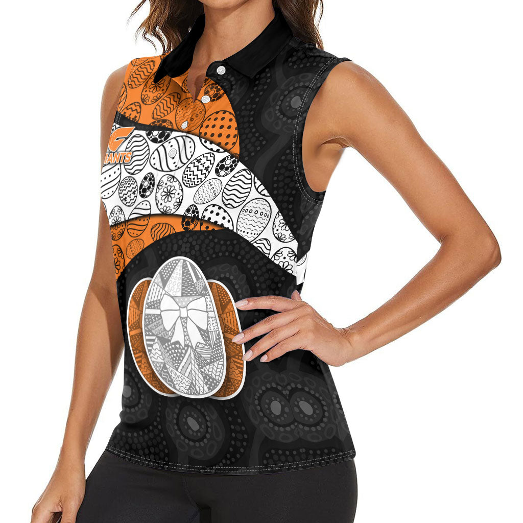 Personalized Giants Football Women Sleeveless Polo Shirt Easter Egg Pattern Orange Monochrome Tribal Dot Style