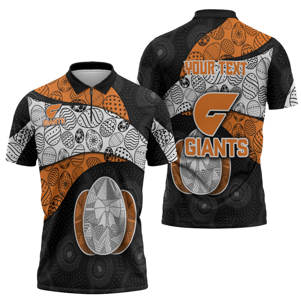 Personalized Giants Football Zipper Polo Shirt Easter Egg Pattern Orange Monochrome Tribal Dot Style
