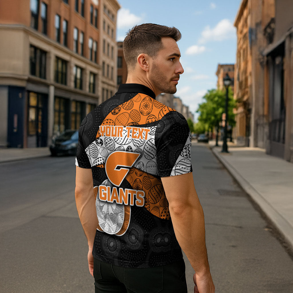 Personalized Giants Football Zipper Polo Shirt Easter Egg Pattern Orange Monochrome Tribal Dot Style