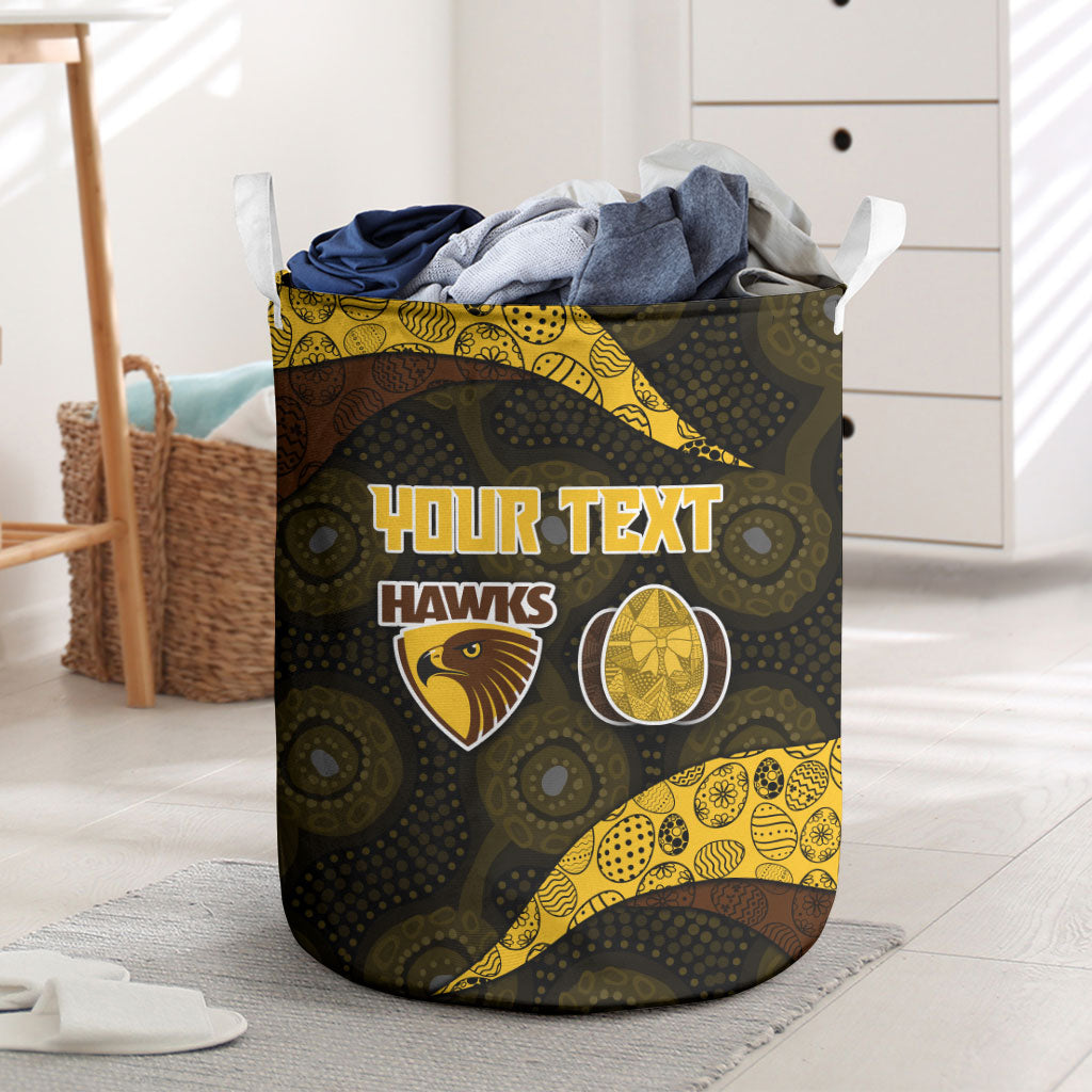 Personalized Hawks Football Laundry Basket Easter Egg Pattern Brown Gold Tribal Dot Art Style
