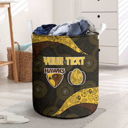 Personalized Hawks Football Laundry Basket Easter Egg Pattern Brown Gold Tribal Dot Art Style