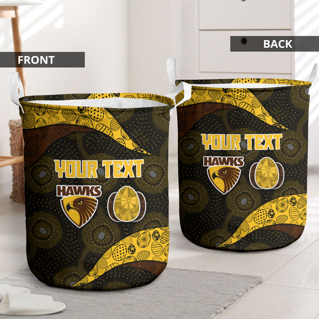 Personalized Hawks Football Laundry Basket Easter Egg Pattern Brown Gold Tribal Dot Art Style