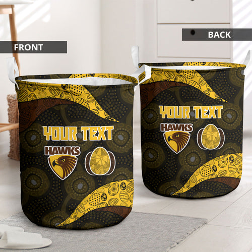Personalized Hawks Football Laundry Basket Easter Egg Pattern Brown Gold Tribal Dot Art Style