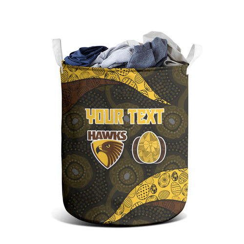 Personalized Hawks Football Laundry Basket Easter Egg Pattern Brown Gold Tribal Dot Art Style